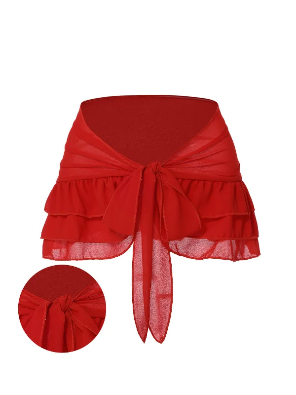 Red 1960s Solid Chiffon Skirt Cover-Up