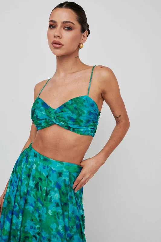 Tammi Tied Back Crop Top Floral Green