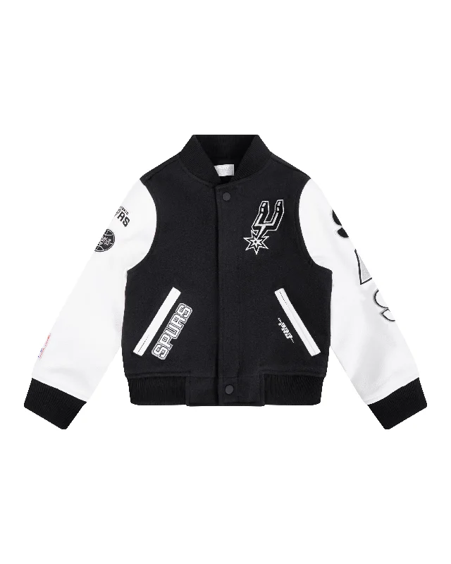 NBA SAN ANTONIO SPURS CLASSIC LITTLE BOYS WOOL VARSITY JACKET (BLACK/WHITE)