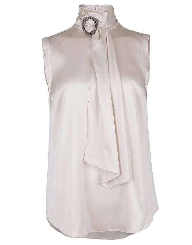 Vanilla Satin Sleeveless Wrap Neck Top