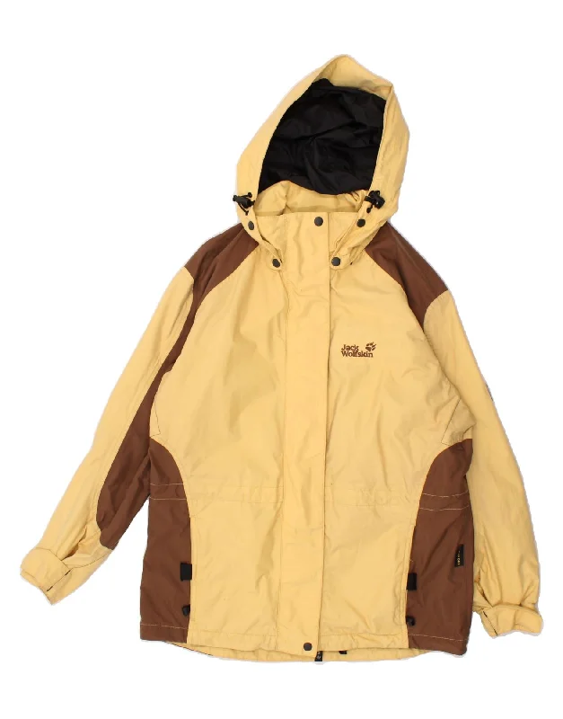 JACK WOLFSKIN Womens Loose Fit Hooded Rain Jacket UK 10 Small Yellow