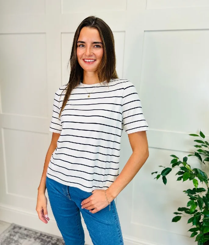 Navy Stripe Linen Blend T Shirt