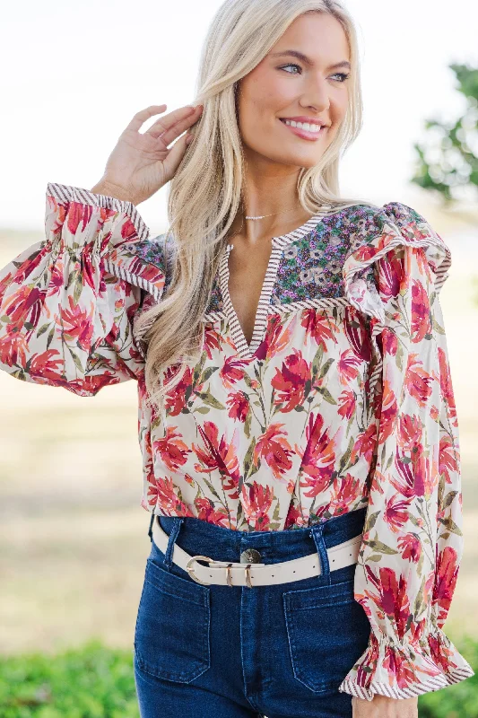 All So Good Berry Pink Floral Blouse