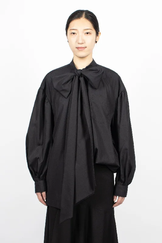 Front Bow Puff Sleeve Shirt Black