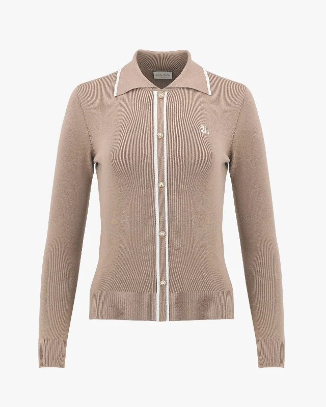 Slim Line Color Detailed Collar Liv Knit - Beige