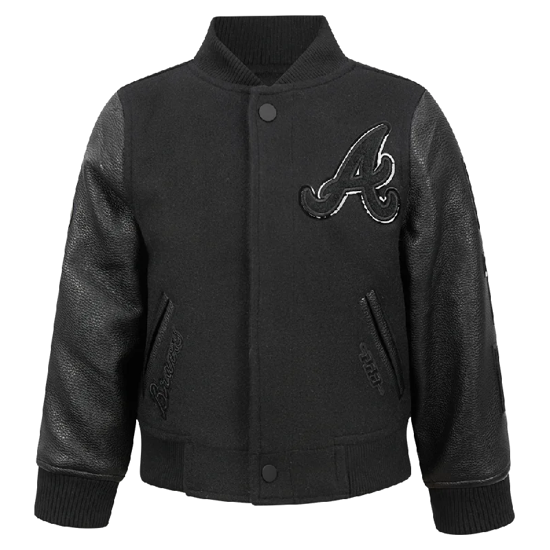 ATLANTA BRAVES TRIPLE BLACK TODDLER BOYS WOOL VARSITY JACKET (JET BLACK)