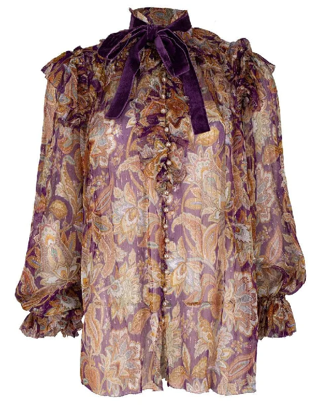 Purple Jacobean Ladybettle Ruffled Lurex Top