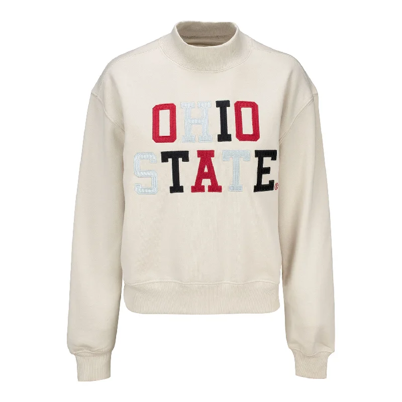 Ladies Ohio State Buckeyes Ivory Crew Crop Sweatshirt