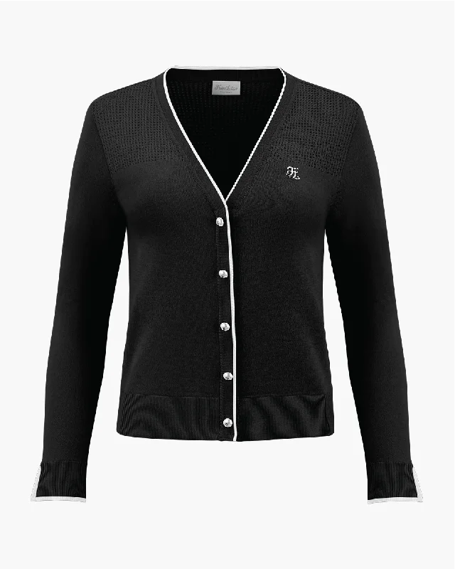 V -neck color scheme line cardigan - Black