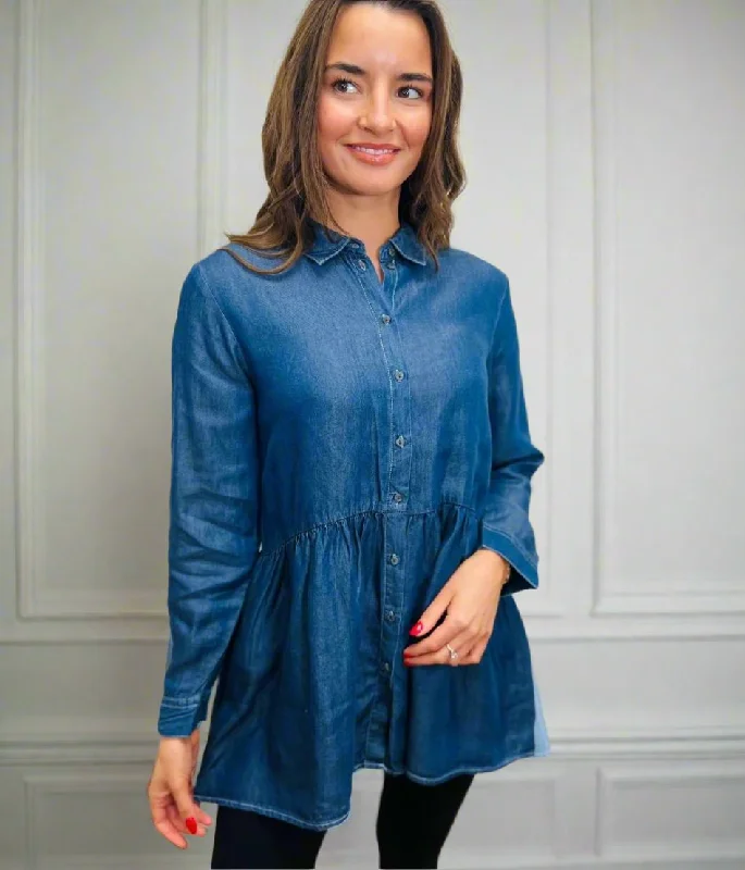 Denim Peplum Tunic Top