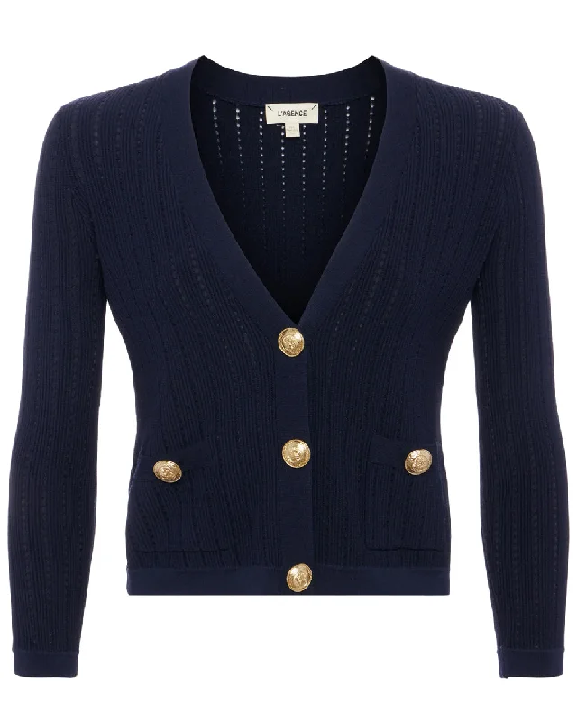 Midnight and Gold Pointelle Knit Irvin Crop Cardigan