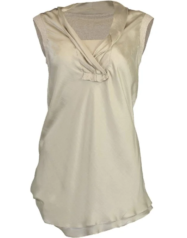 Sleeveless Silk and Jersey Drape Neck Top