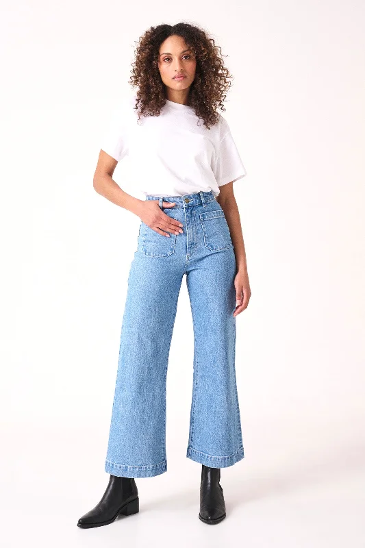 Sailor Lily Mid Blue Front Pocket Wide Leg Jean