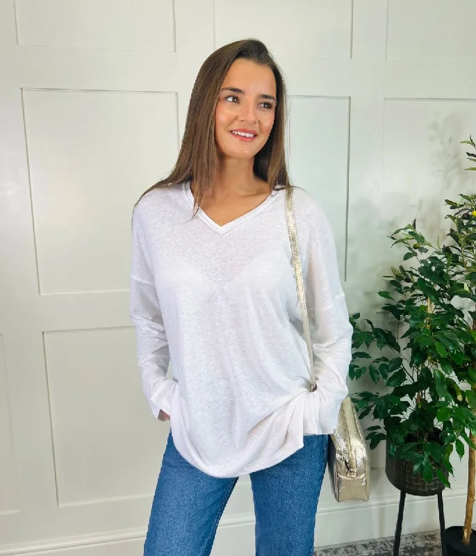 White Linen Rich Raw Hem Top