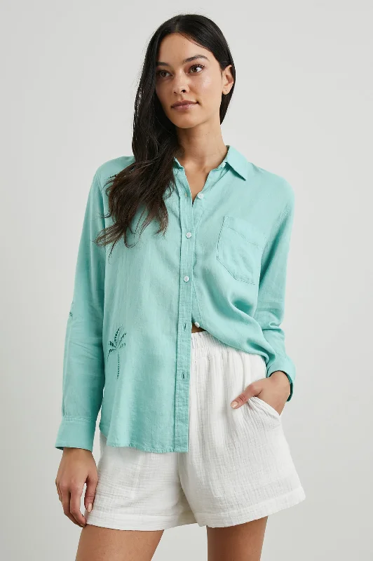 CHARLI SHIRT - AQUA PALM TREE EYELET