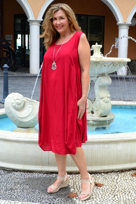 Red Sleeveless Tunic Cocoon Dress