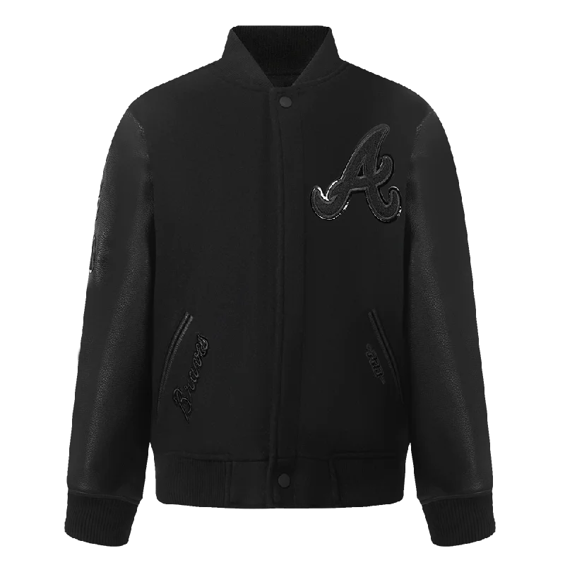 ATLANTA BRAVES TRIPLE BLACK BIG BOYS WOOL VARSITY JACKET (JET BLACK)