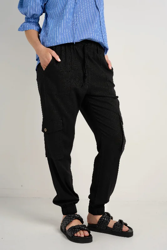 Debut Black Linen Viscose Jogger Style Pants