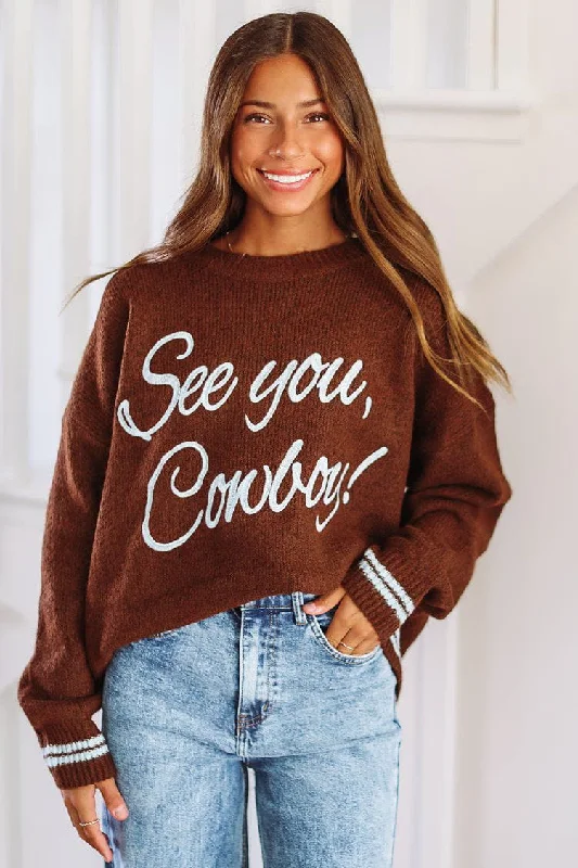 See You, Cowboy! Sweater - Brown and Blue