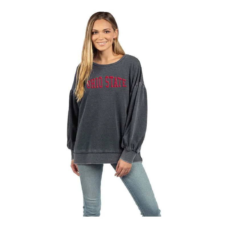 Ladies Ohio State Buckeyes Burnout Puff Sleeve Charcoal Sweatshirt