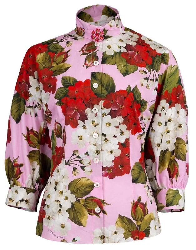 Puff Sleeve Rose Print Blouse