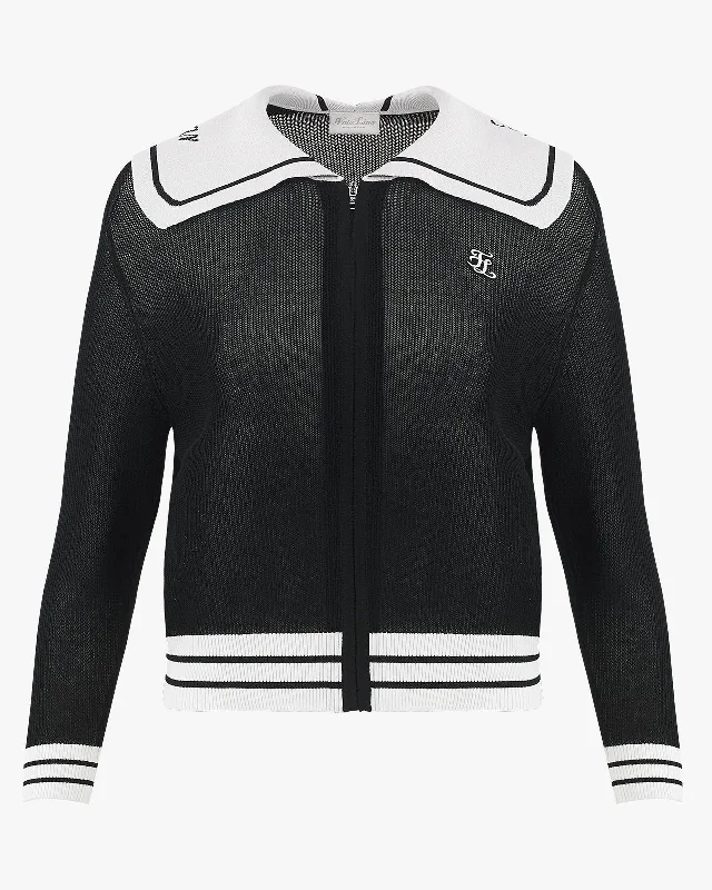 Sailor Collar Mesh Zip-up - Black