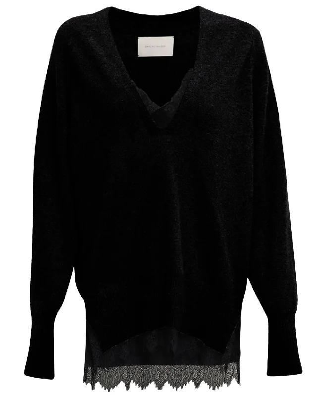 Black Onyx Lace Layered Vee Pullover