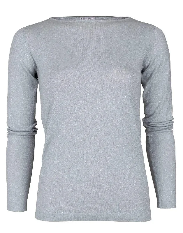 Aqua Long Sleeve Cashmere Silk and Lurex Boatneck Pullover