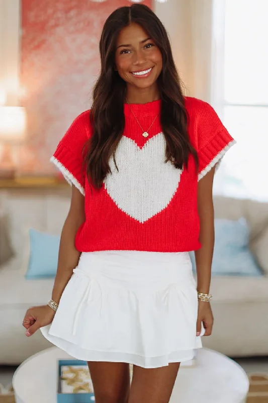 Take My Heart Crop Sweater - Red