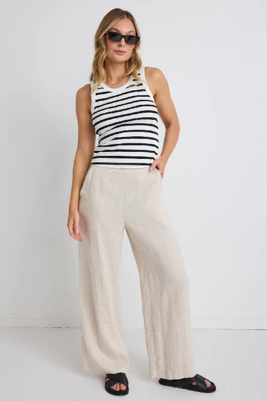 Freedom Natural Linen Zip Back Wide Leg Pant