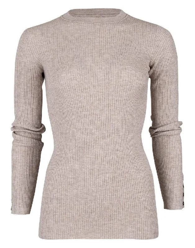 Sand Cashmere and Lurex Ribbed Sweater