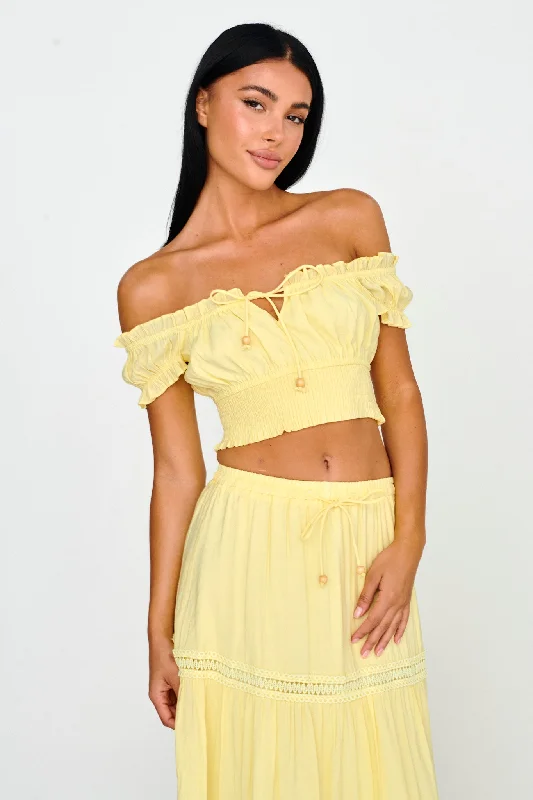 Canyon Cove Puff Sleeve Crop Top Yellow