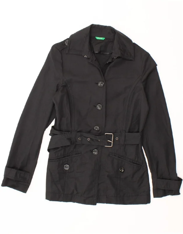 BENETTON Womens Military Jacket UK 12 Medium Black