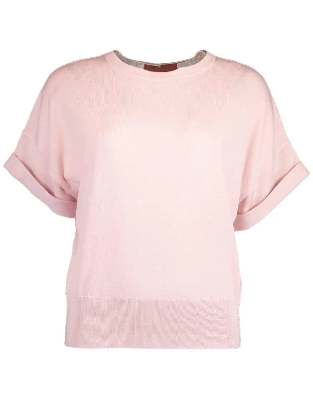 Pink Short Sleeve Monili Collar Knit