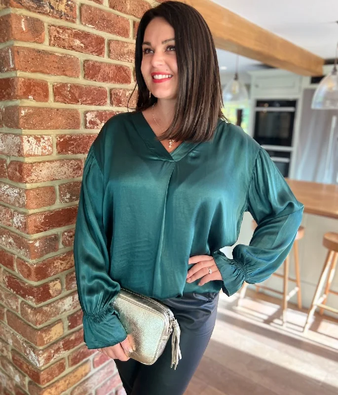 Green Satin Popover Top