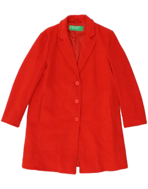 BENETTON Womens Overcoat UK 12 Medium  Red Wool