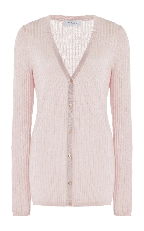 Emma Pointelle Knit Cardigan in Blush Cashmere Silk