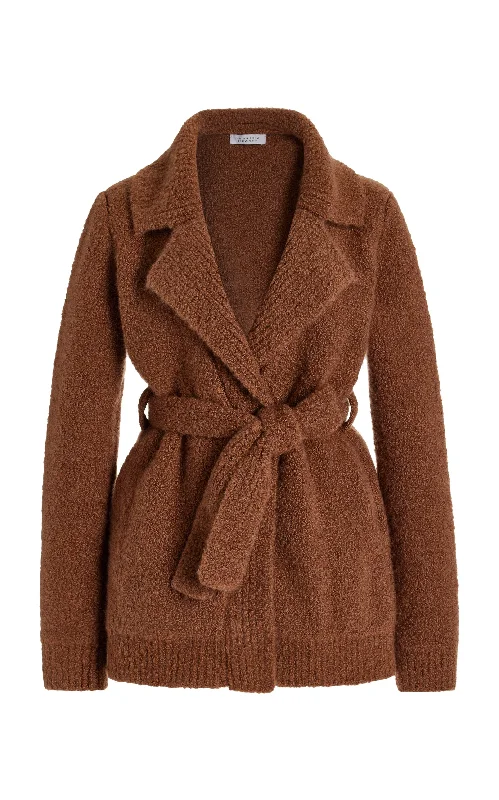 Coles Knit Cardigan in Cognac Cashmere Silk Boucle