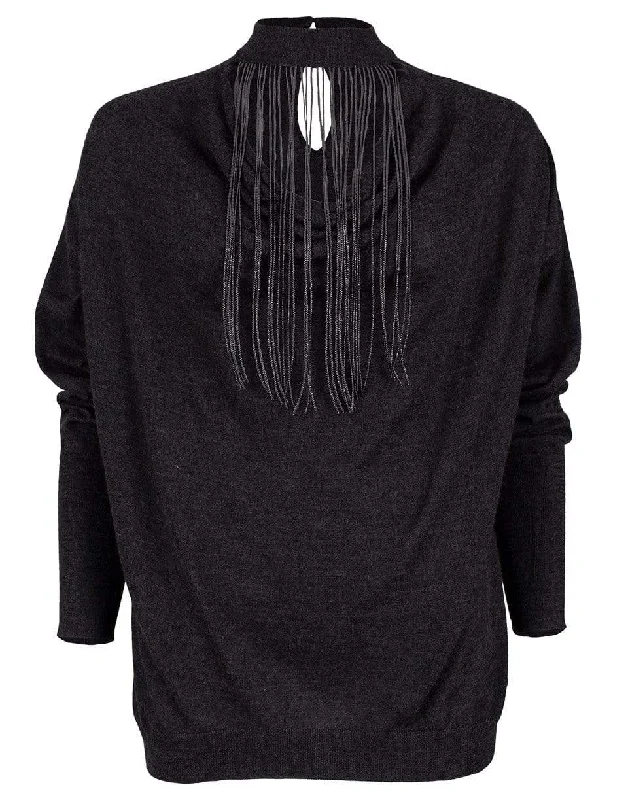 Anthracite Long Sleeve Monili Fringe Knit