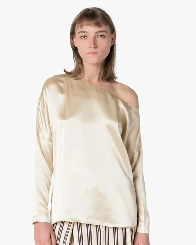 Crepe Satin Asymmetrical Top in Champagne