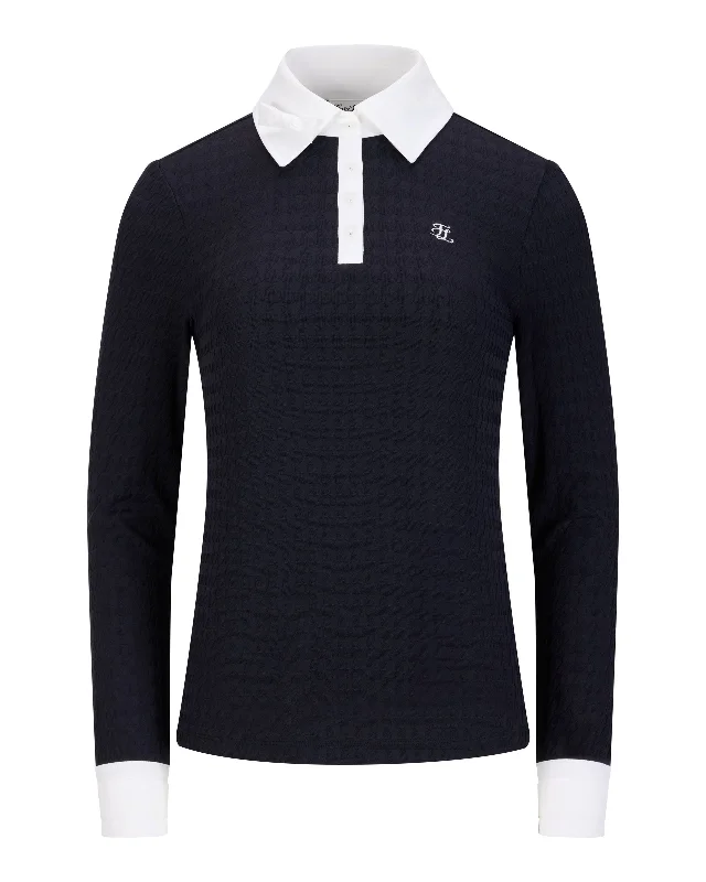 Houndstooth jacquard collar T-shirt - Black