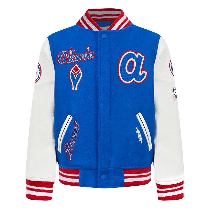 ATLANTA BRAVES RETRO CLASSIC TODDLER BOYS RIB WOOL VARSITY JACKET (ROYAL BLUE/RED)