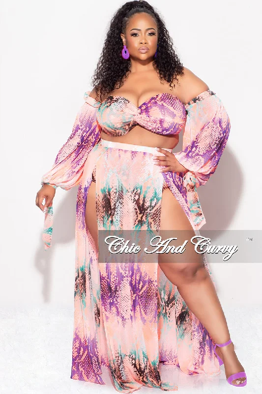 Final Sale Plus Size 3pc Playsuit Set in Pink Multi-Color Snake Print