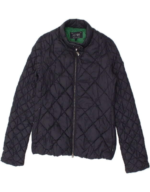 ARMANI JEANS Womens Quilted Jacket EU 40 Medium Navy Blue Polyamide