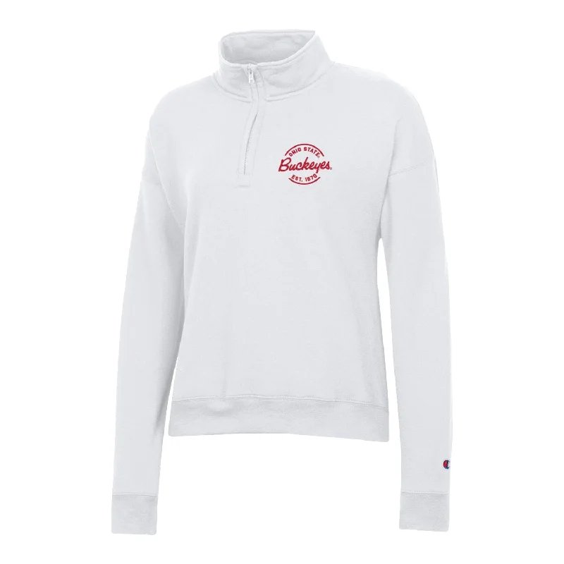 Ladies Ohio State Buckeyes Powerblend® Embroidered White 1/4 Zip