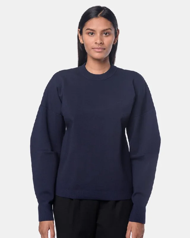 Sculpted Wool Zip Pullover in Navy