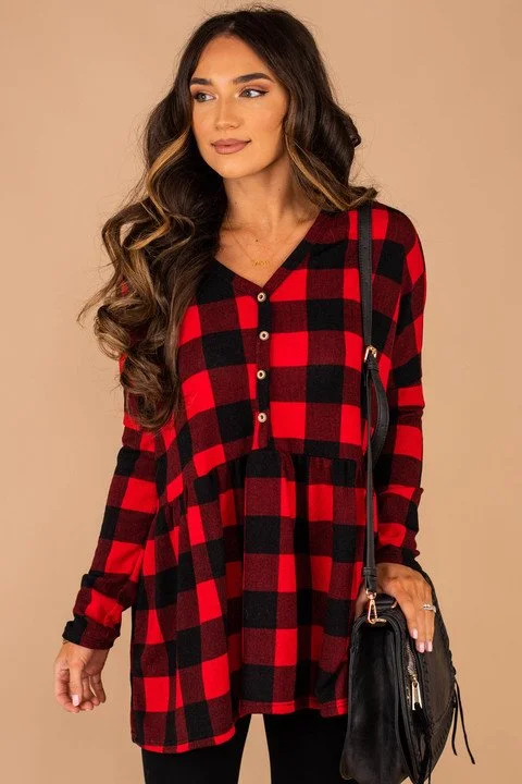 That's For You Red Buffalo Plaid Top