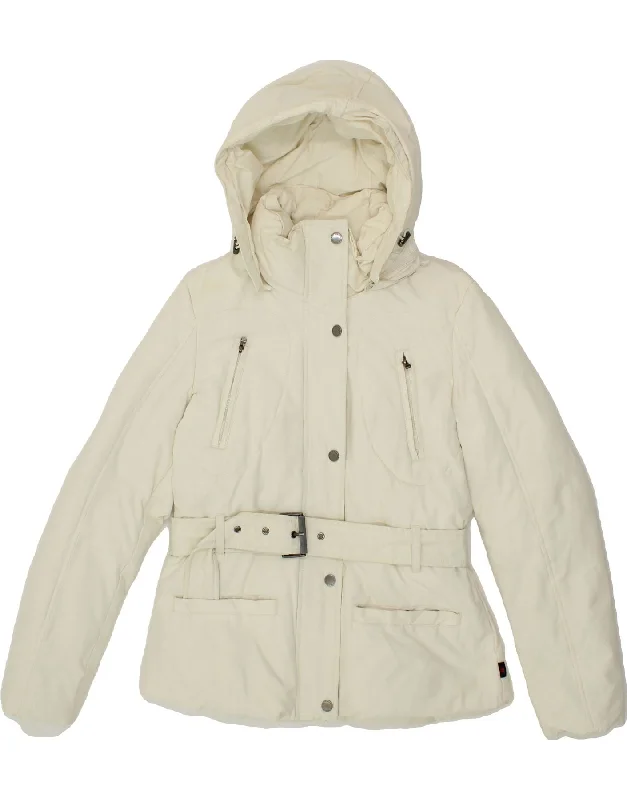 KAPPA Womens Hooded Padded Jacket UK 14 Medium Off White Cotton