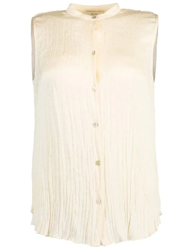 Chiffon Sleeveless Crushed Band Collar Blouse