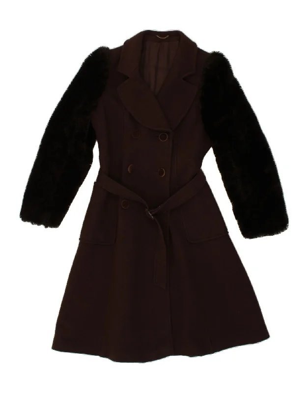 YOUR SIXTH SENSE Womens Double Breasted Coat UK 10 Small Brown Colourblock